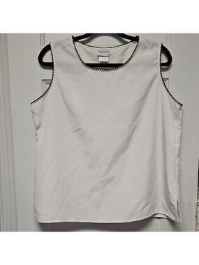 Bon Worth Women's Cream Sleeveless Blouse with Black Trim